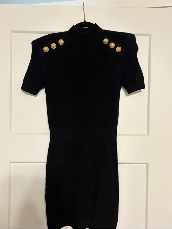 Balmain Dresses & Skirts - Balmain Black Midi Knit Dress with Gold Shoulder Buttons